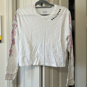 Hollister Graphic Long Sleeve Crop Top with Embroidered Roses